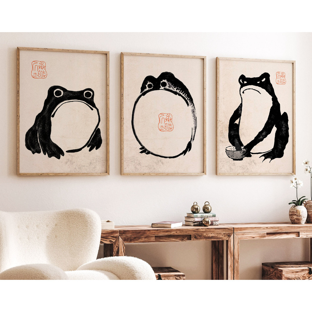 Japanese Matsumoto Hoji Frog Set of 3, Vintage Frog Art Poster, Ukiyo-e Frog Print Art, Japanese Frog Wall Art, Wall Decor, Bestseller Art.jpg