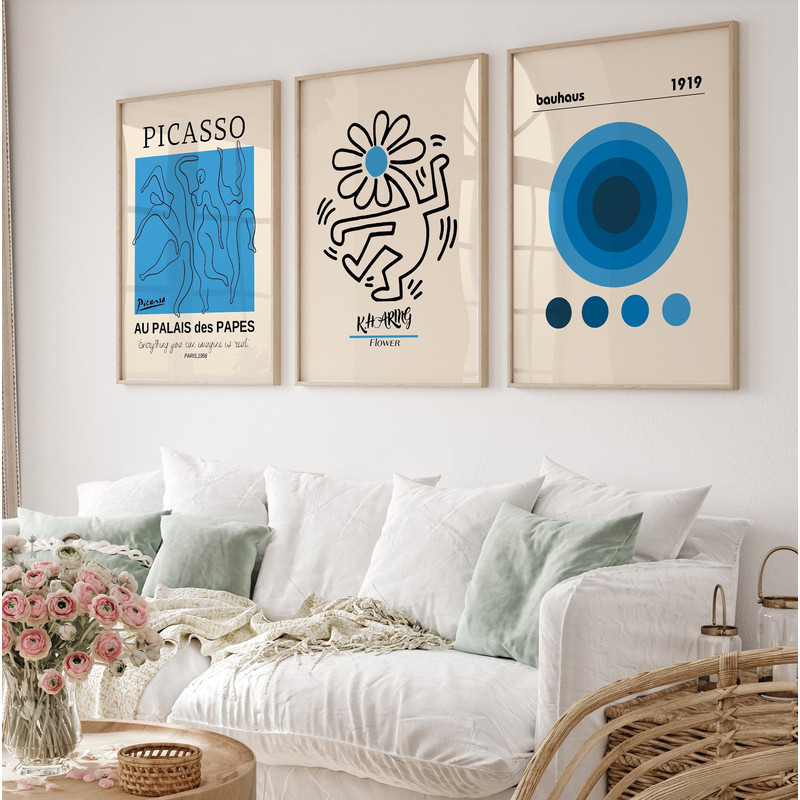 Gallery Wall Art Set Of 3 Prints, Picasso Print, Picasso Poster, Bauhaus Print, Bauhaus Poster, Gallery Wall Bundle, Blue Set, Picasso Set,.jpg