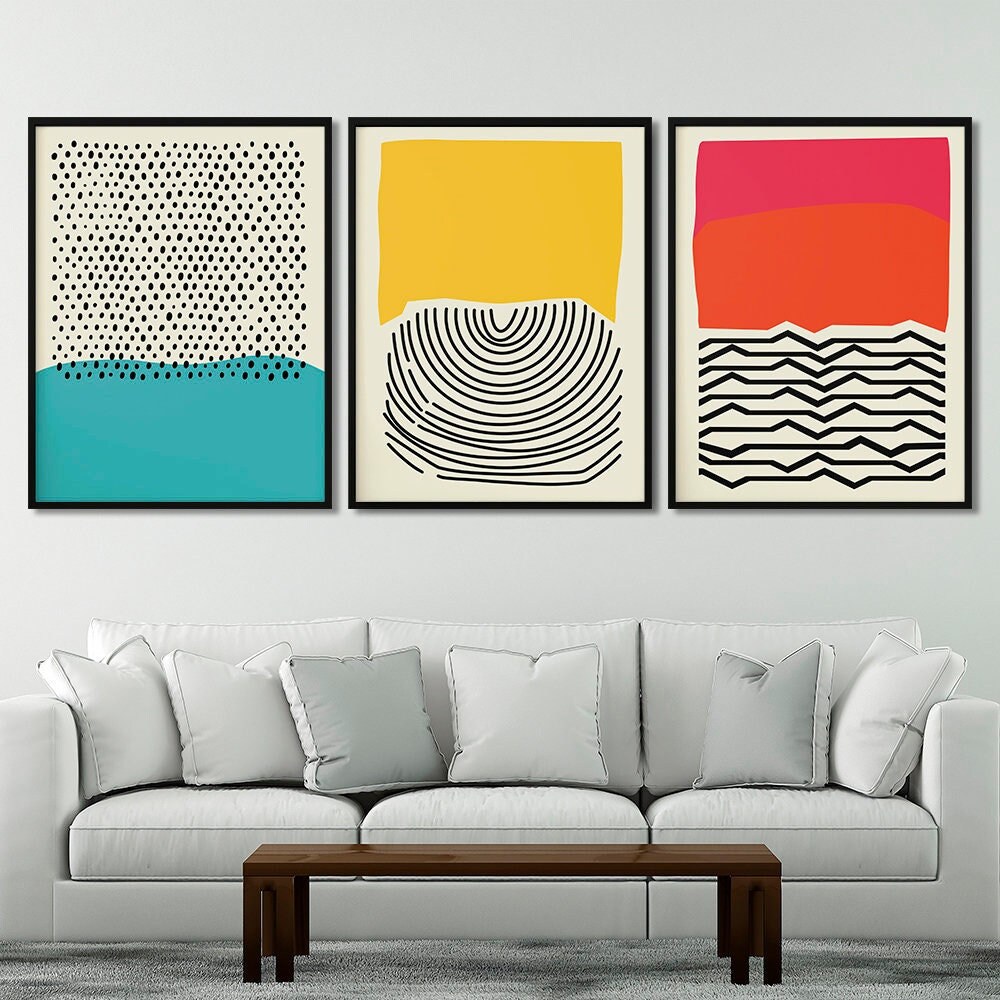 Geometric line art Boho 3 piece wall art print Mid century modern decor Extra large minimalist poster set Bedroom scandinavian framed canvas.jpg