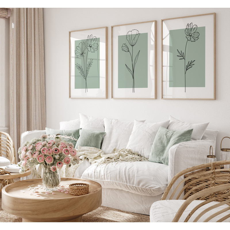 Green Wall Art Set Of 3, Botanical Wall Decor, Plant Wall Art, Botanical Art, Green Home Decor, Flower Wall Print, Green Wall Art, Line Art,.jpg