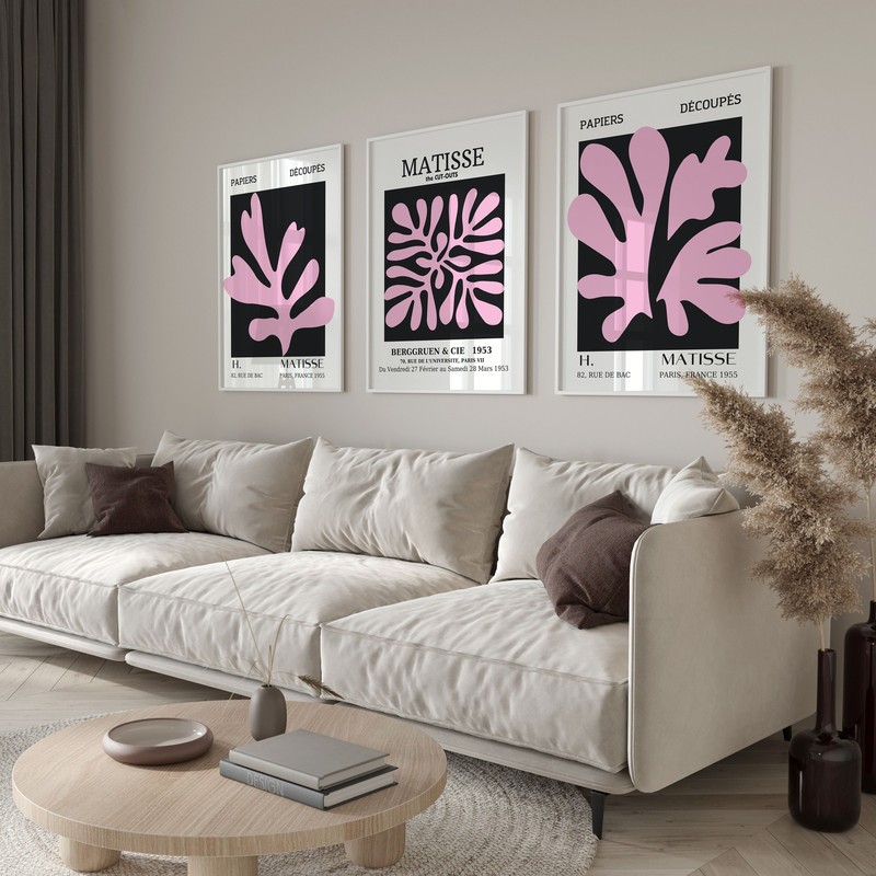 Henri Matisse Set of 3 wall art, Gallery Wall Set, Pink Black Matisse Print Set, Matisse Posters, Matisse Exhibition Poster, Matisse Prints,.jpg