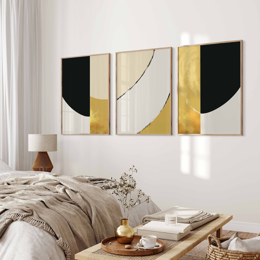 Minimal Mid Century Abstract Wall Art, Modern Wall Art Print Set of 3, Neutral Abstract Geometric Digital Download Prints, Black Beige Decor.jpg