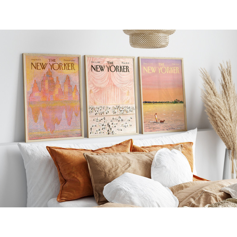 New Yorker Magazine Cover Set of 3, Pink New Yorker Posters, Vintage The New Yorker Print, Trendy Retro Magazine Cover Wall Art.jpg