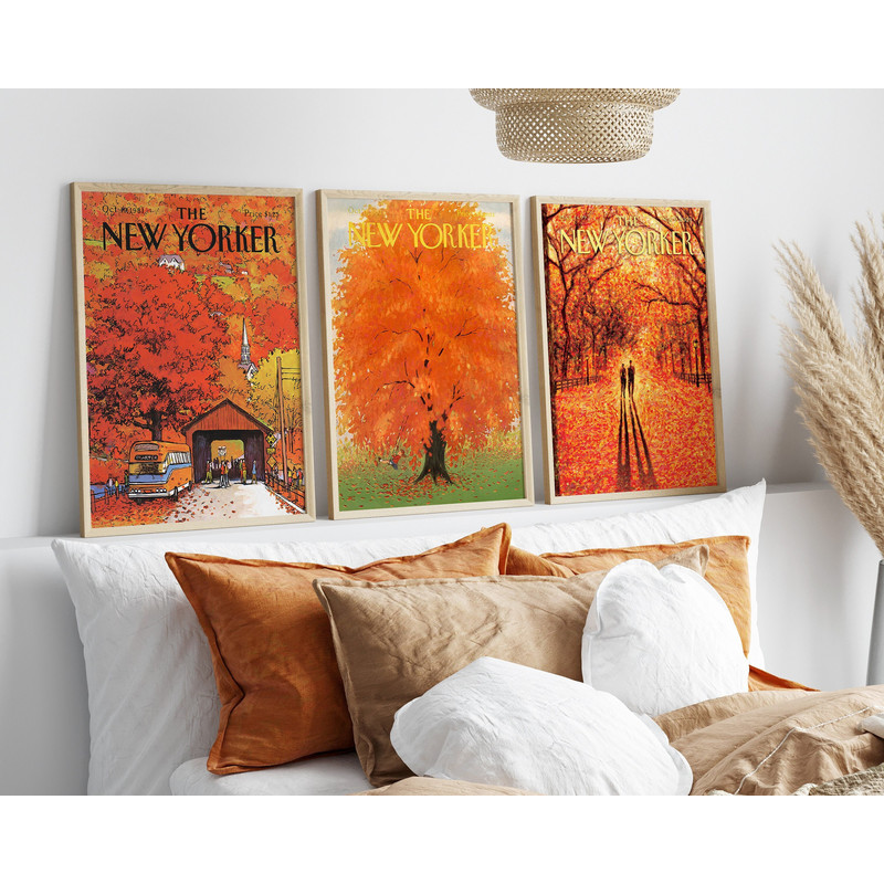 New Yorker Halloween Magazine Cover Set of 3, New Yorker Posters, New Yorker Autumn Prints, Trendy Retro New Yorker Wall Art.jpg