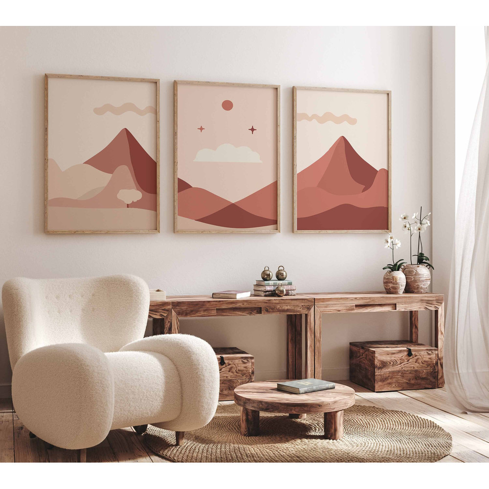 Mountain Wall Art Mountain Prints Set Of 3 Landscape Wall Art Landscape Print Midcentury Modern Decor Bedroom Art Printable Terracotta.jpg