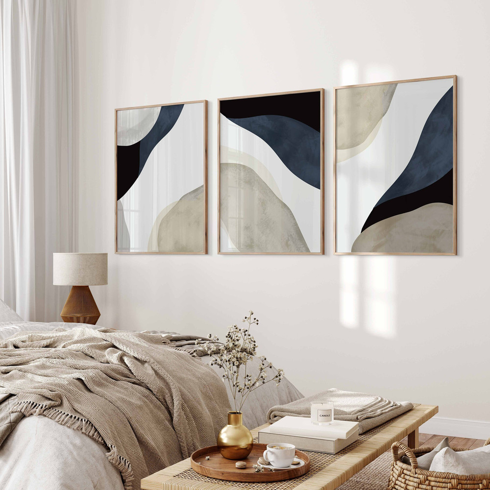 Navy Blue Wall Art, Modern Simple Neutral Gallery Wall Art Set of 3 Beige Nordic Prints Simple Abstract Art Minimalist Indigo Blue Art.jpg