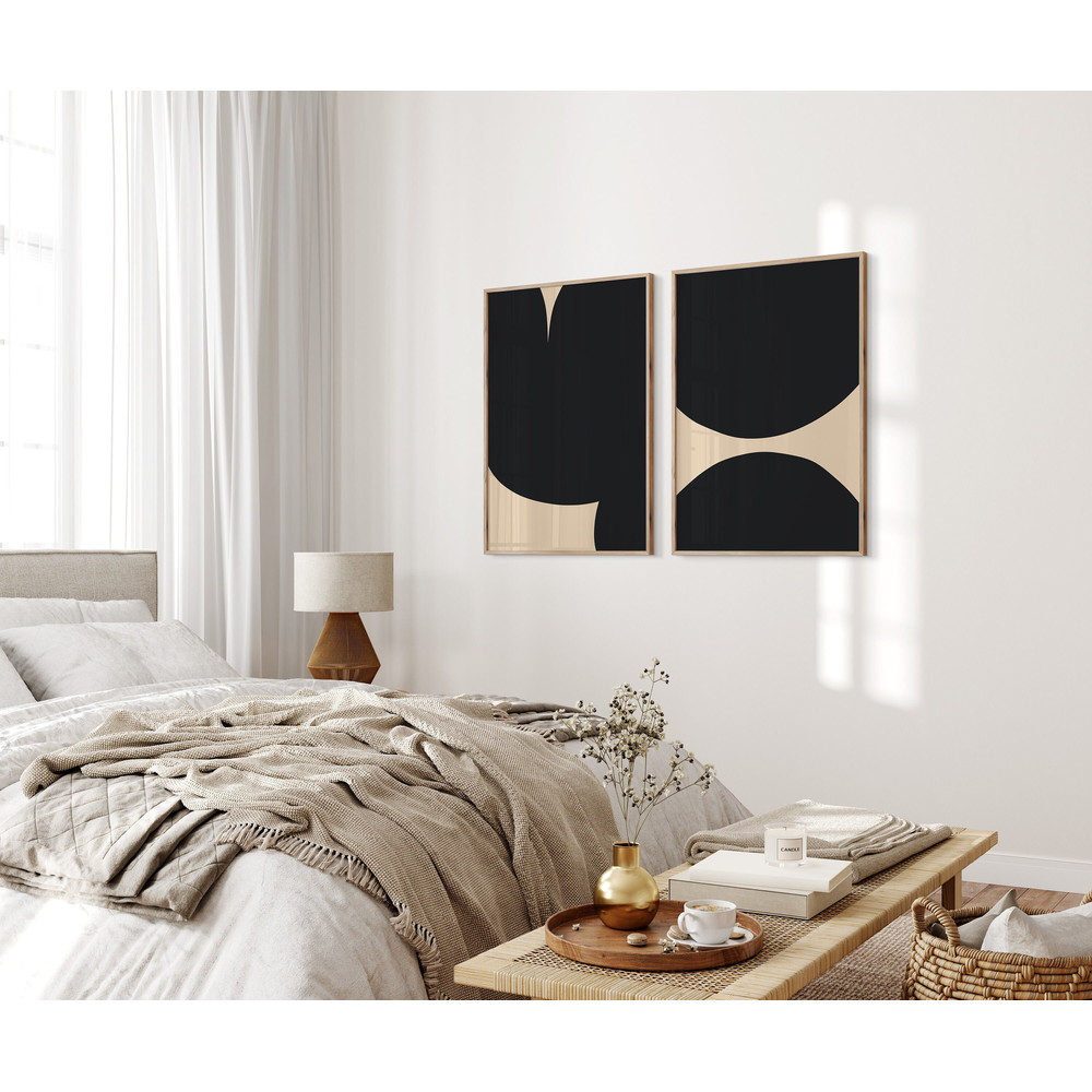 Set of 2 Prints, Bedroom Wall Art, Black and Beige Wall Art, Tan Prints, Abstract Poster Set, Living Room Art, Modern Decor Minimalist.jpg