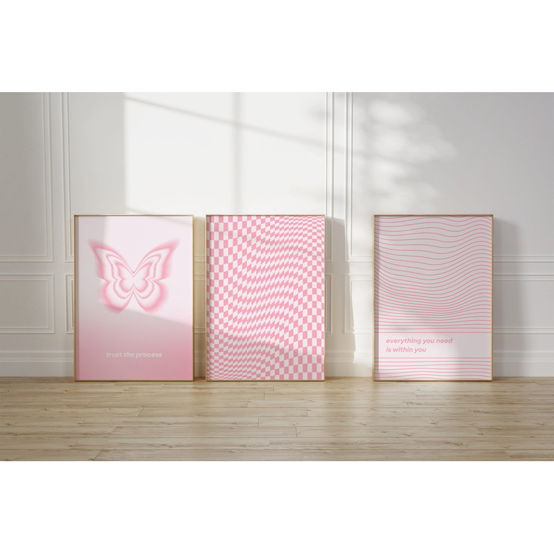 Positive Aura Affirmation Set of 3 Prints, Butterfly Aura Poster Y2K Aesthetic 3 Piece Pink Wall Art, Grainy Gradient Printable Wall Art.jpg