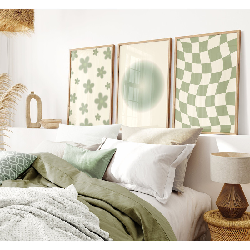 Sage Green Poster Set of 3, Retro Gradient Poster, Green Preppy Aesthetic Room Decor, Trendy Wall Art, Abstract Minimal Green Poster Set.jpg