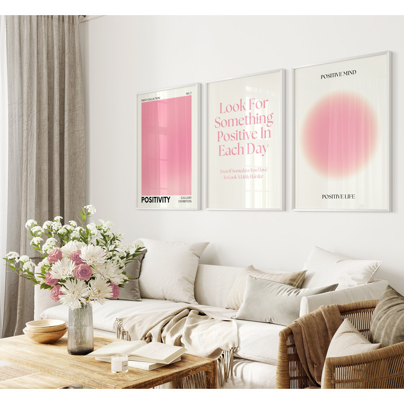 Pink Poster Set of 3, Digital Prints, Positivity Art Print, Positive Retro Gradient Poster 3 Piece Wall Art, Pink Aesthetic Bedroom Decor.jpg
