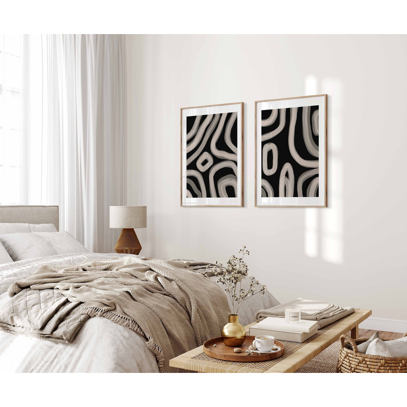 Modern Minimal Neutral Gallery Wall Art Set of 2 Black and Beige Abstract Art Farmhouse Decor Bedroom Wall Art, Living Room Art, Printable.jpg