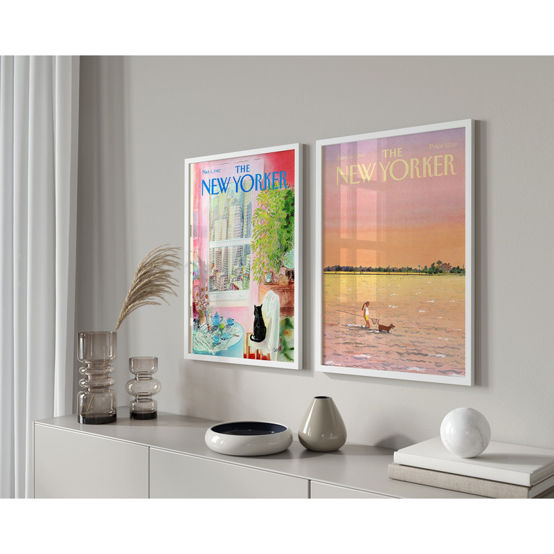 New Yorker Magazine Cover Poster Set of 2, The New Yorker Print, New Yorker Magazine Set, Retro Magazine Prints, New Yorker Cover Wall Art.jpg