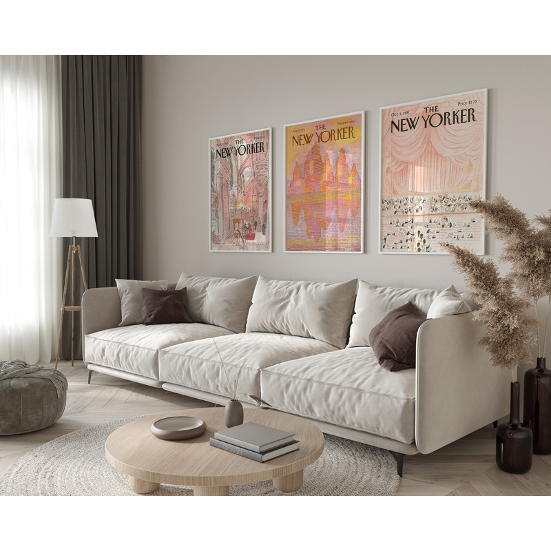 New Yorker Magazine Cover Set Of 3, Pink New Yorker Posters, Trendy Retro Wall Art Set, New Yorker Print Set, Vintage New Yorker Cover Art.jpg