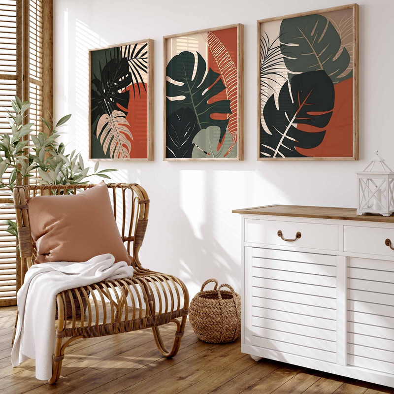 Monstera Leaves Print Set of 3 Watercolor Leaf Print Modern Home Decor Green Large Wall Art Plant Art Print Nature Wall Art Leaf Digital Art.jpg