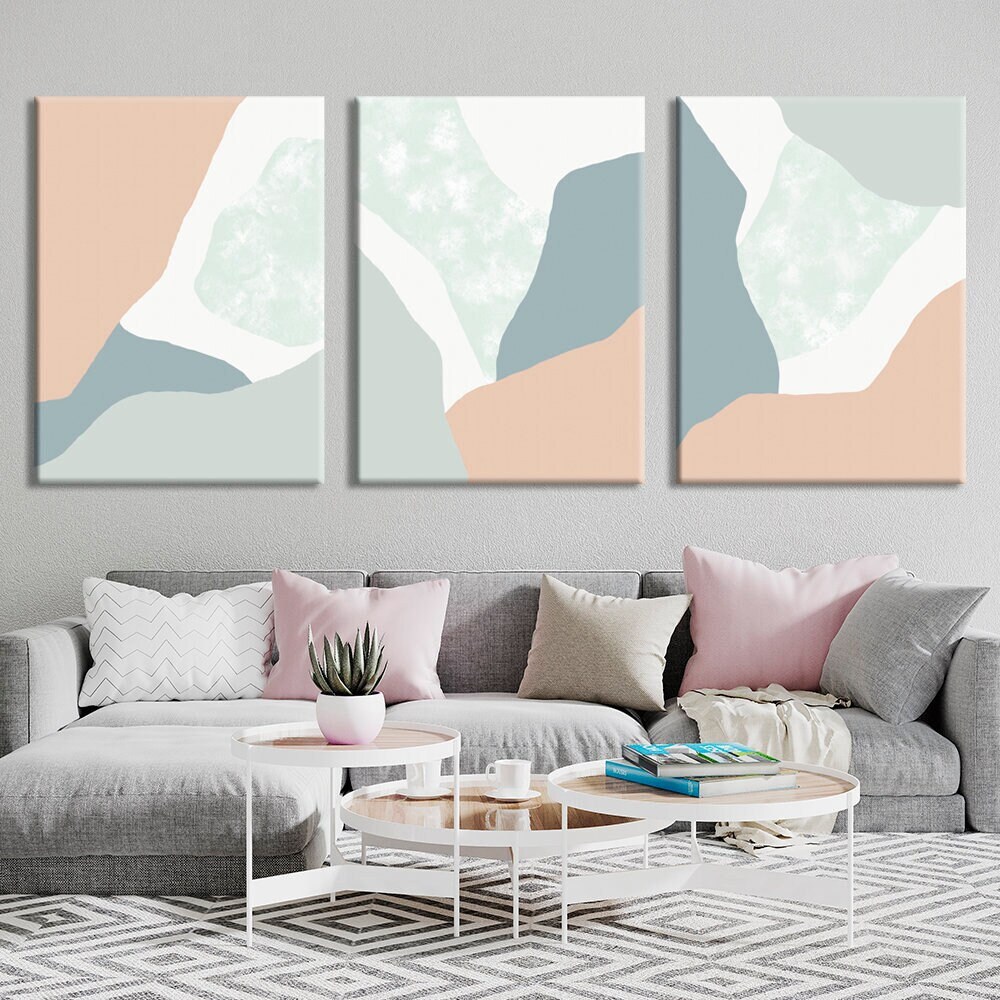 Neutral 3 piece wall art print Minimalist poster Bedroom modern wall decor Abstract pink extra large framed canvas Living room landscape art.jpg