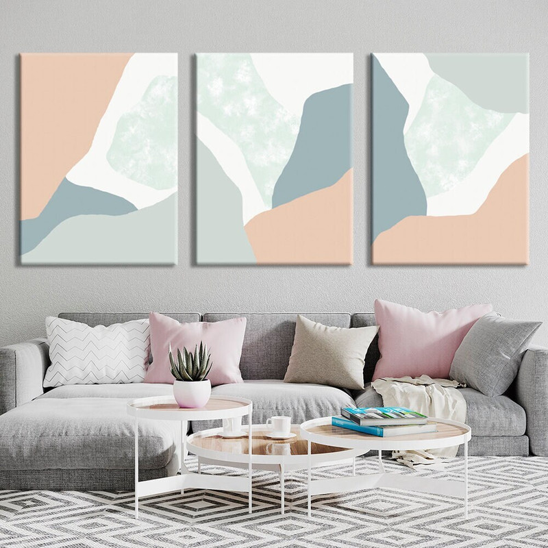 Neutral 3 piece wall art print Minimalist poster Bedroom modern wall decor Abstract pink extra large framed canvas Living room landscape art.jpg