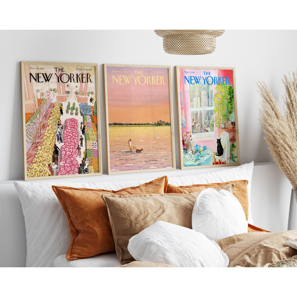 New Yorker Magazine Cover Poster Set of 3, The New Yorker Print, Retro Style Magazine Cover Print, New Yorker Wall Art, Vintage Magazine Art.jpg