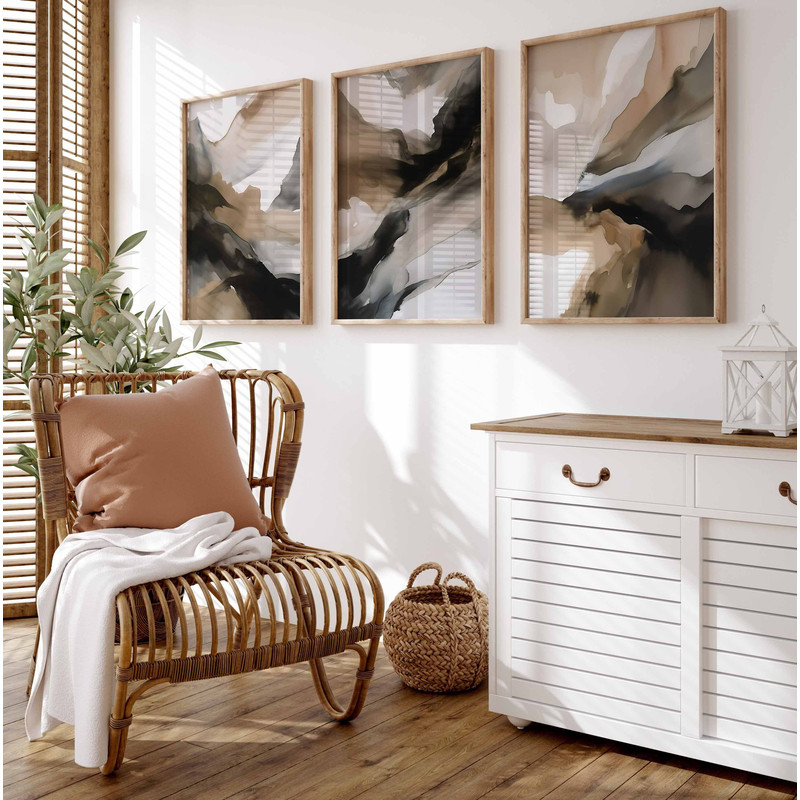 Printable Wall Art Set of 3 Prints Black and Beige Scandinavian Wall Art Apartment Wall Art Office Prints Minimalist Wall Art Watercolor Art.jpg