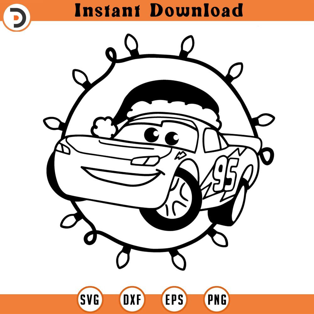 SVG4622-Cars Christmas SVG lightning mcqueen png dxf clipart , christmas lights , cut file outline silhouette.jpg