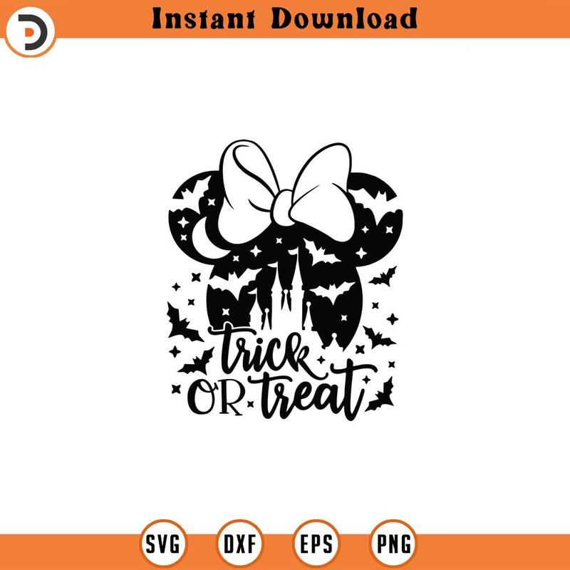 SVG133-Trick or Treat SVG, Miss Mouse Ear Halloween SVG, Happy Halloween SVG, Magical Kingdom and Bats, Spooky Vibes, Png SVG Files For Print.jpg