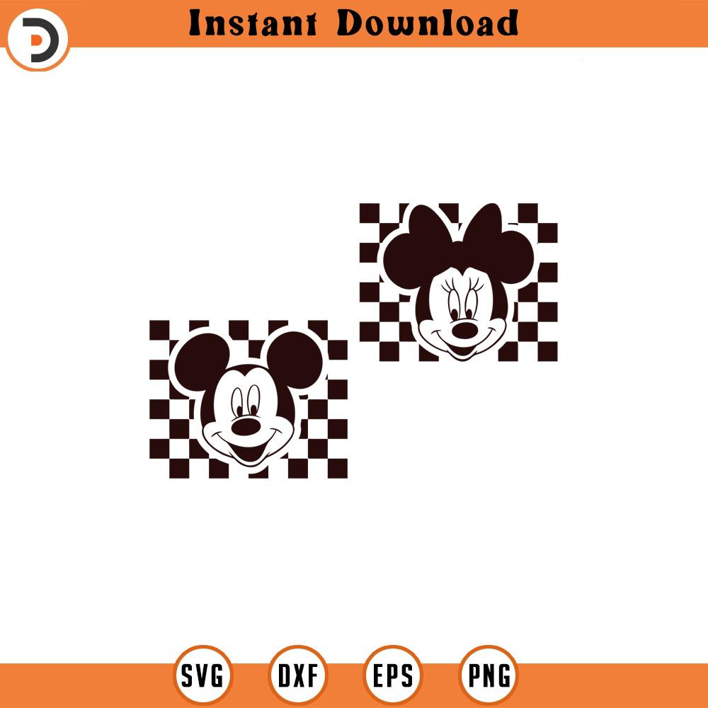 SVG160-Checkered Mouse Couple SVG, Family Trip SVG, Family Vacation SVG, Vacay Mode 2024, Couple Trip SVG, Png SVG Files For Print.jpg