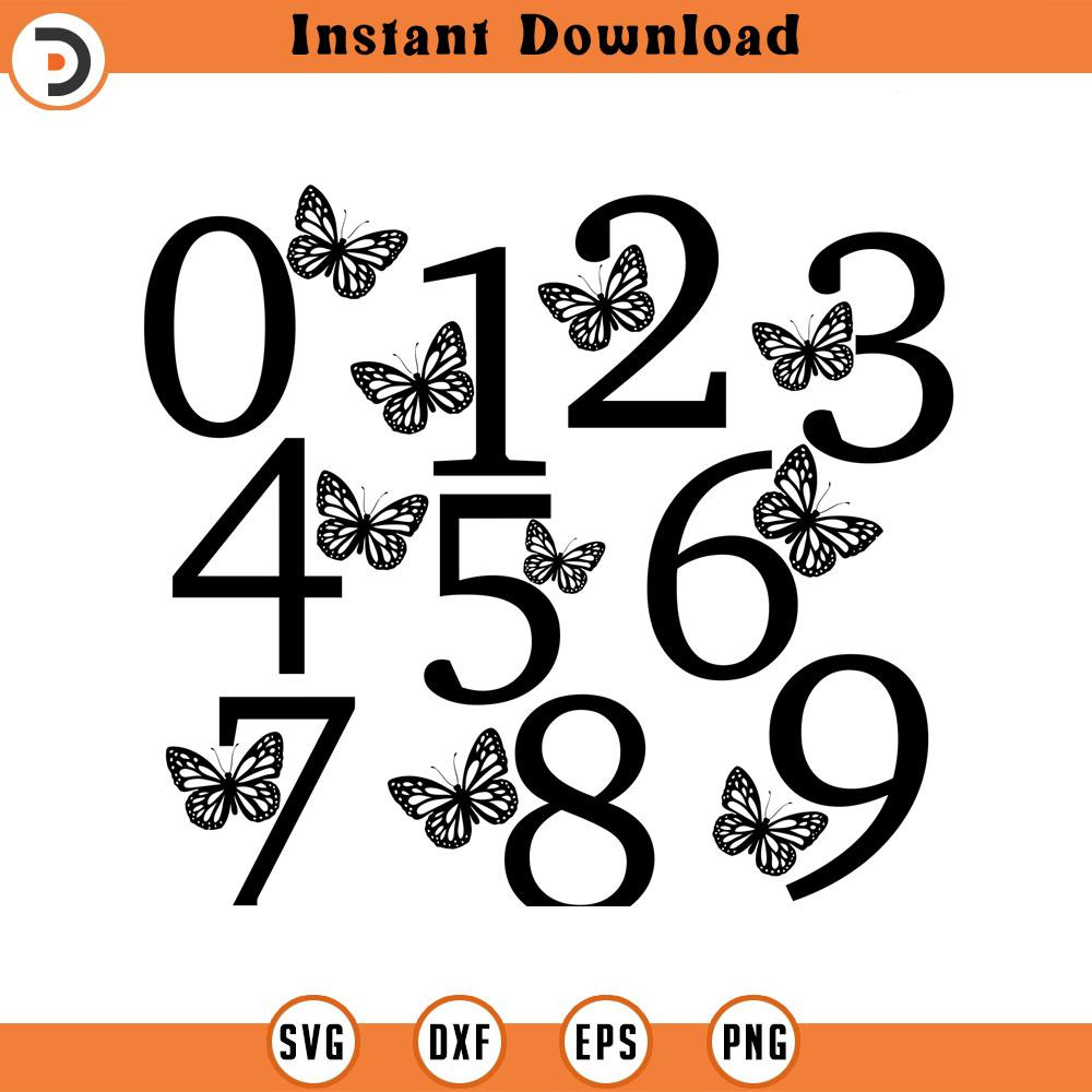 SVG1164-Butterfly Monogram Numbers SVG, PNG, Monogram Frame Alphabet, Cut File for Cricut, Silhouette, 10 Individual Cut Files.jpg