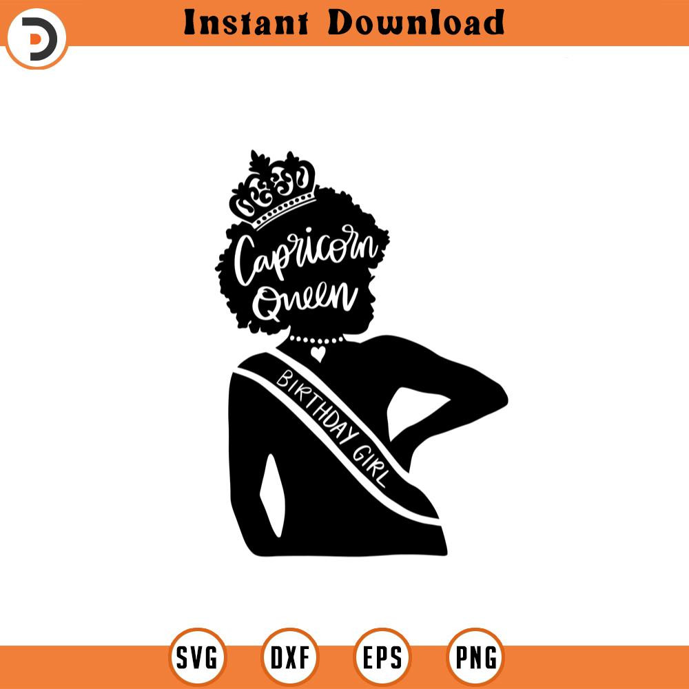 SVG1174-Capricorn Birthday Queen SVG, Afro Birthday Queen svg, Afro Girl SVG, Afro Birthday Girls, Black Birthday Queen SVG, Cut file for Cricut.jpg
