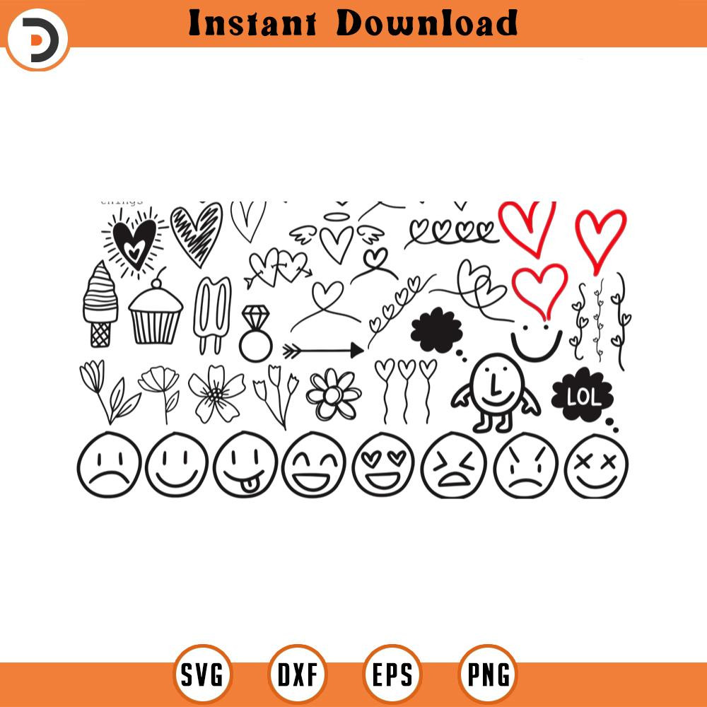 SVG1236-Doodle SVG Bundle, Heart SVG, Emoji Svg, Flowers svg, Ice Cream svg, Hand-drawn Heart svg, Cupcake Svg, Cut Files Cricut, Silhouette.jpg