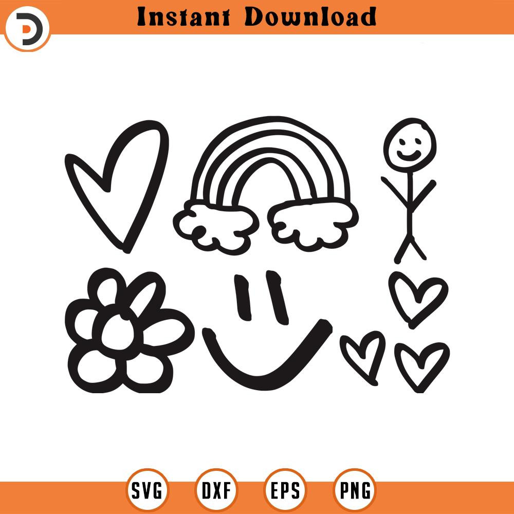 SVG1237-Doodle SVG Mini Bundle, Heart SVG, Rainbow Svg, Stick Figure svg, Flowers svg, Hand-drawn Heart svg, Cut Files Cricut, Silhouette.jpg