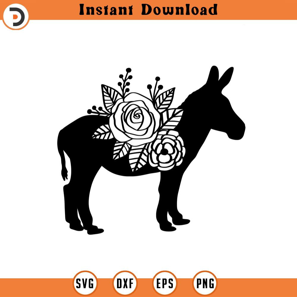 SVG1263-Floral Donkey SVG, Floral Farm Animals SVG, Donkey svg, Farmhouse SVG, Farmhouse Sign, Farmhouse Decor svg, Farm Life, Cut File Cricut.jpg