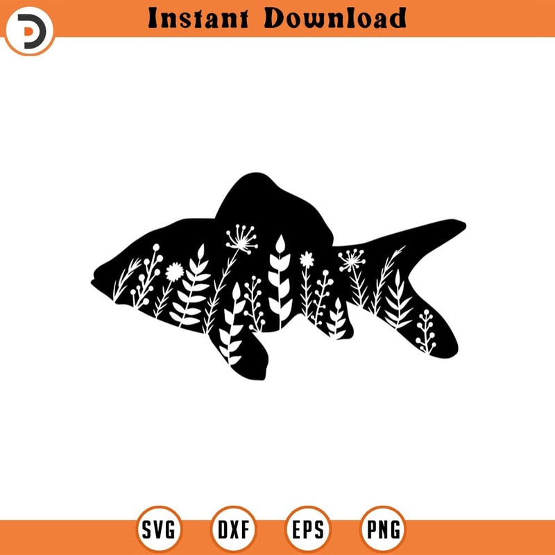 SVG1264-Floral Gold Fish SVG, Fish SVG, Floral Fish SVG, Gold Fish svg, Fish Lover svg, Mandala svg, Flourish svg, Cut File Cricut, Silhouette.jpg