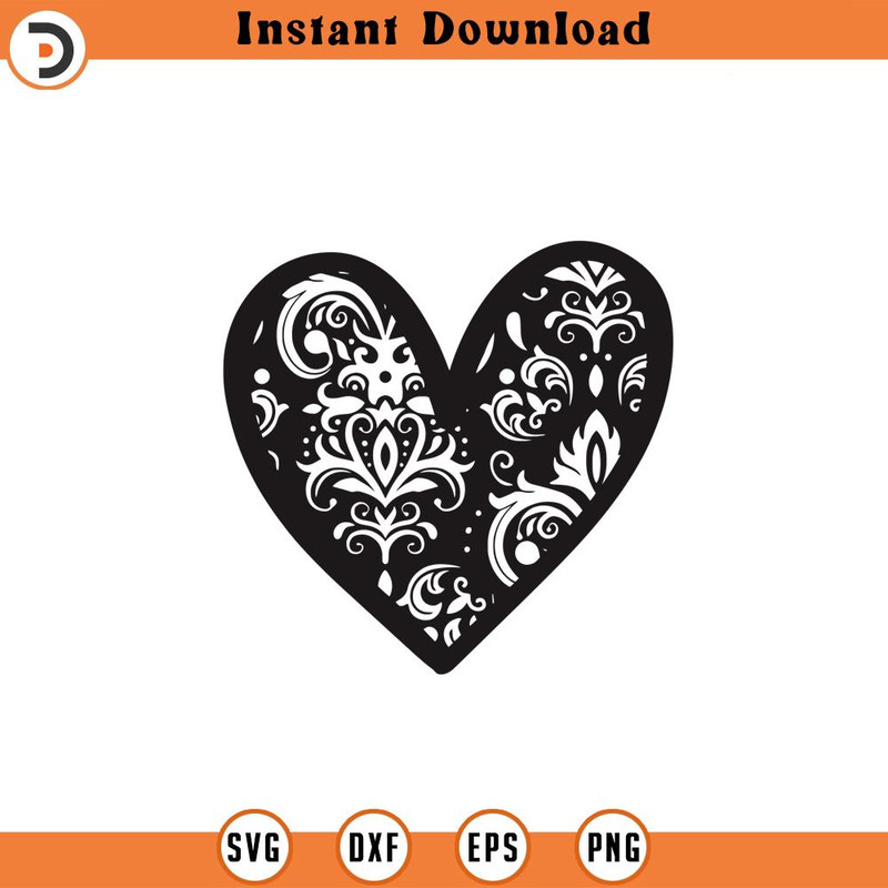 SVG1267-Floral Pattern Heart Svg, Heart SVG, Hand-drawn Heart svg, Valentine Heart svg, Heart Shape, Patterned Heart,Cut Files Cricut,Silhouette.jpg