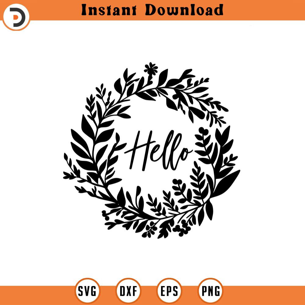 SVG1349-Hello Floral Border Svg, Floral SVG, Floral Border Silhouette, Flower SVG, Greetings svg, Cricut Cut File, Silhouette.jpg