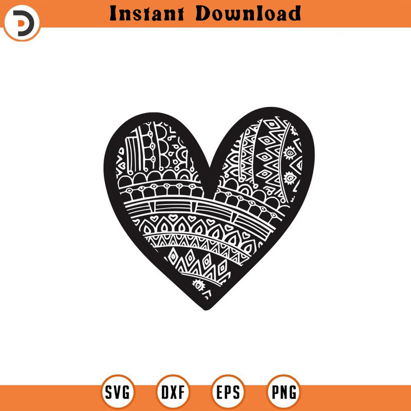 SVG1452-Mandala Outlined Heart Svg, Heart SVG, Hand-drawn Heart svg, Valentine Heart svg, Heart Shape, Patterned Heart, Cut Files Cricut, Silhouette.jpg