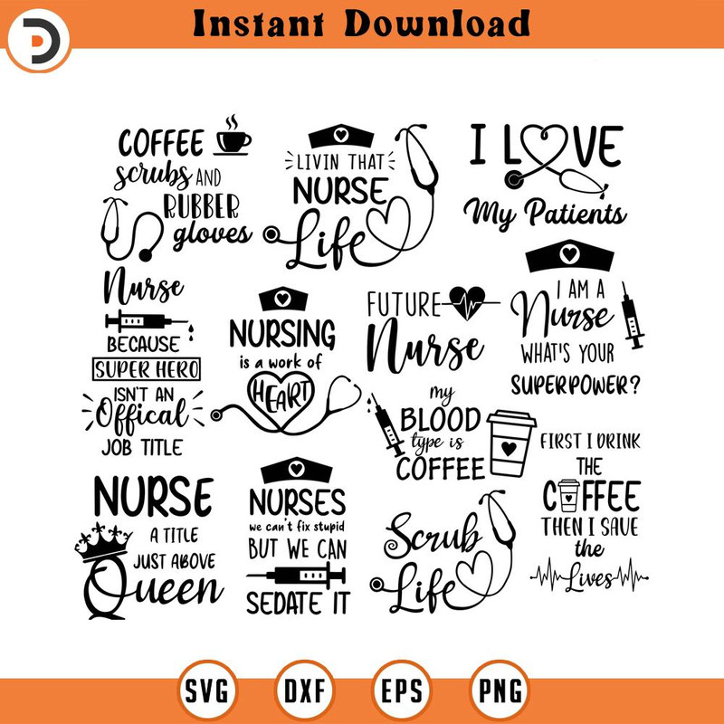 SVG1492-Nurse Bundle SVG, Nurse Quotes SVG, Doctor Svg, Nurse Svg Heart, Superhero, Nurse Life, Stethoscope, Cut Files For Cricut, Silhouette, PNG.jpg