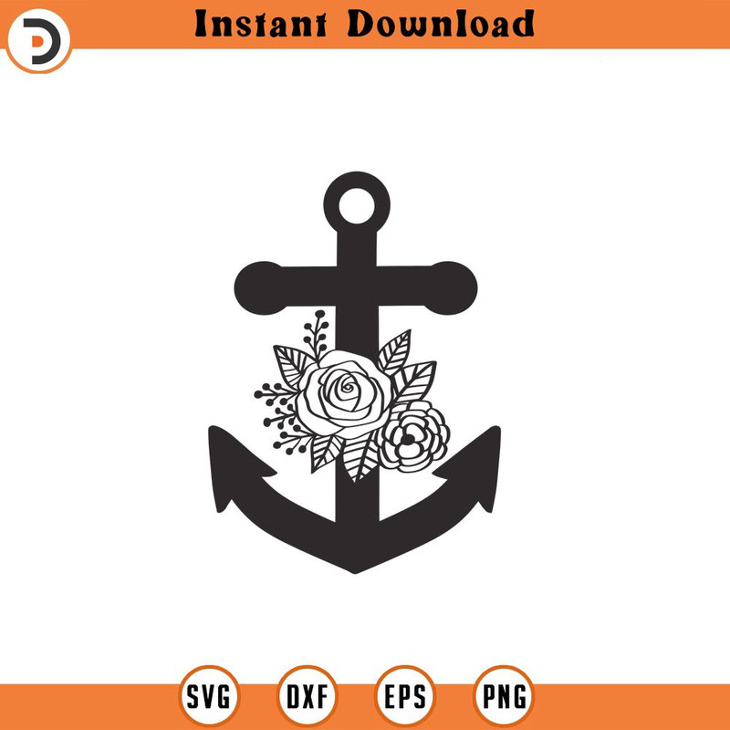 SVG1745-Floral Anchor SVG, Nautical SVG, Marine SVG, Flower Anchor svg, Anchor Cirle Monogram, Boat anchor svg, Cricut Cut Files, Silhouette,.jpg