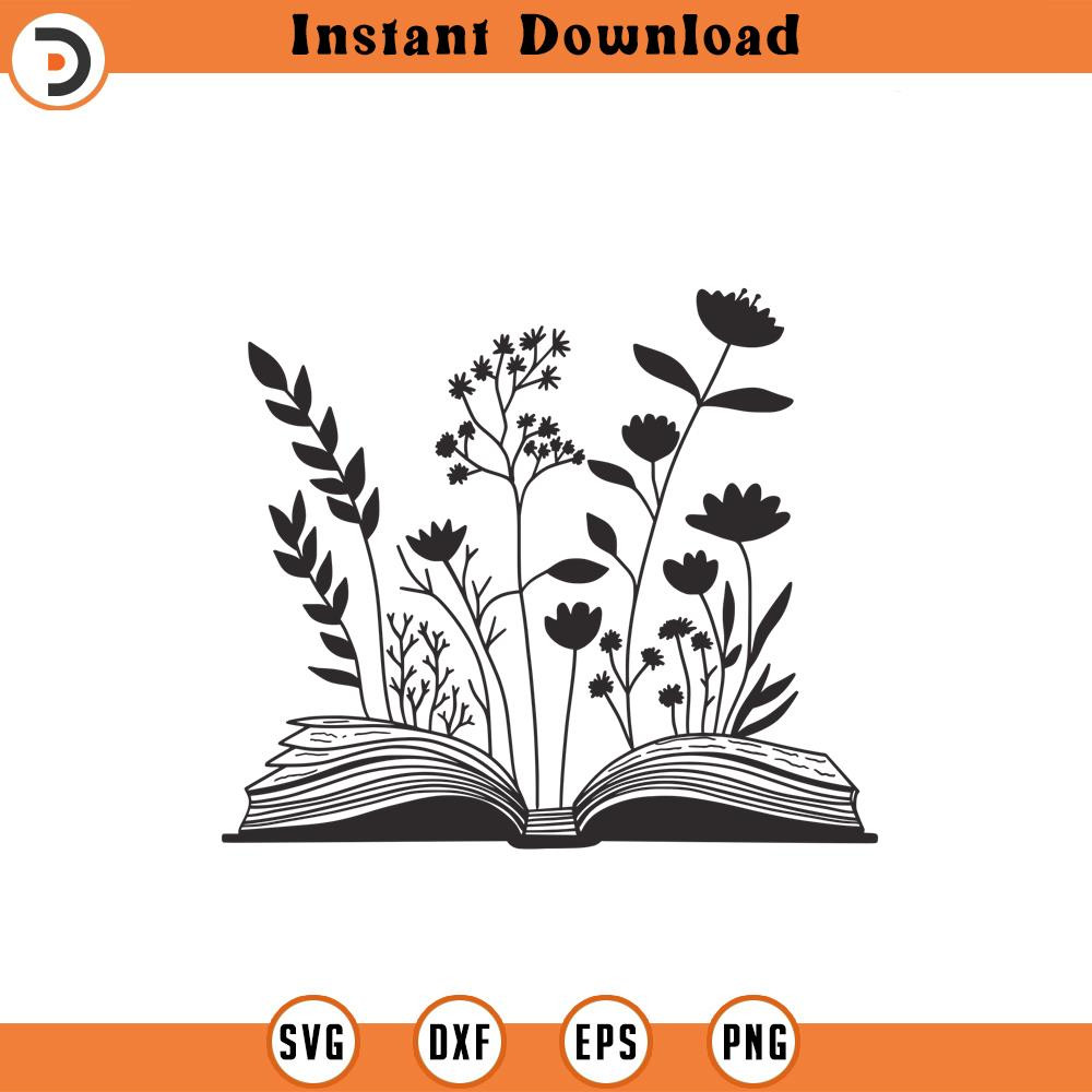 SVG1746-Floral Book SVG, Book SVG, Teacher SVG, Reading svg, Librarian svg, Flowers svg, Books with Flowers svg, Cricut Cut File.jpg