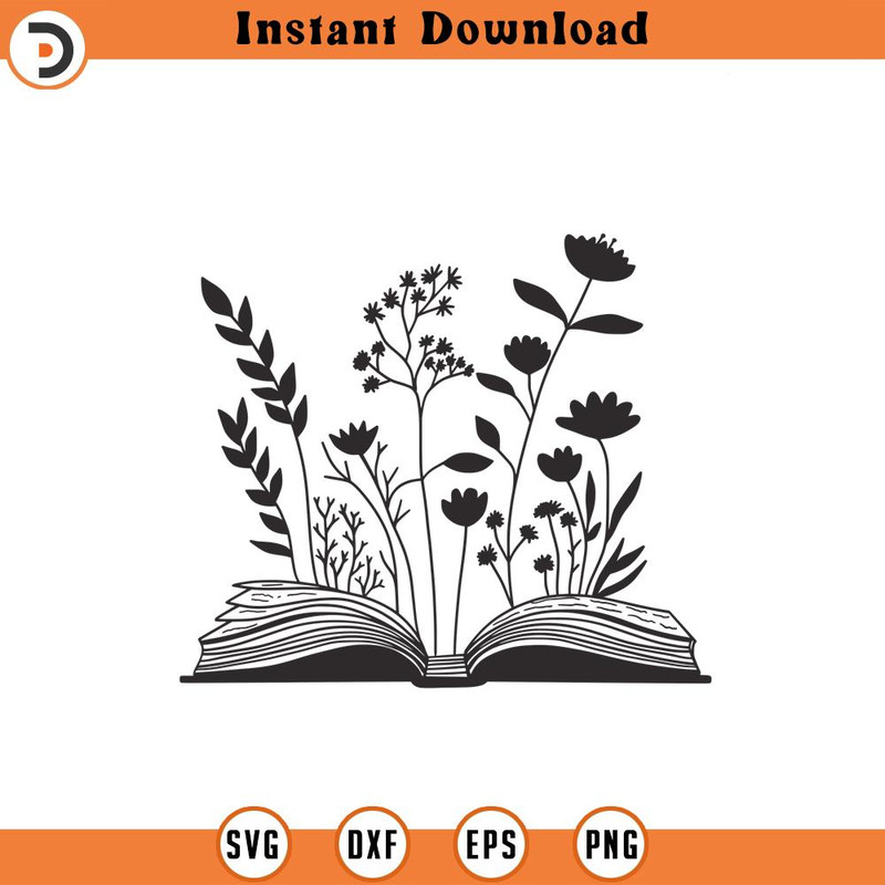 SVG1746-Floral Book SVG, Book SVG, Teacher SVG, Reading svg, Librarian svg, Flowers svg, Books with Flowers svg, Cricut Cut File.jpg