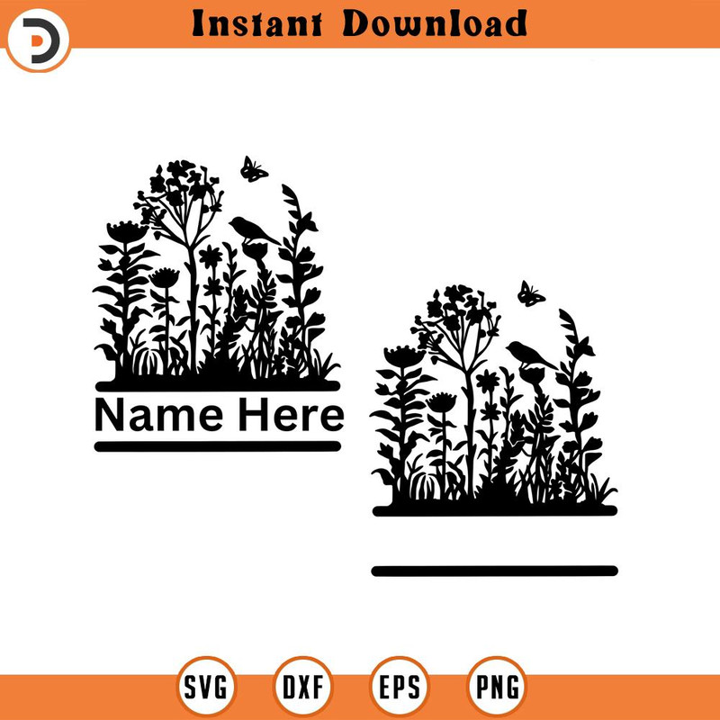 SVG1754-Flowers Split Monogram, Floral SVG, Flowers SVG, Garden svg, Flowers Silhouette, Wildflowers svg, Grass SVG, Cricut Cut File, Silhouette.jpg