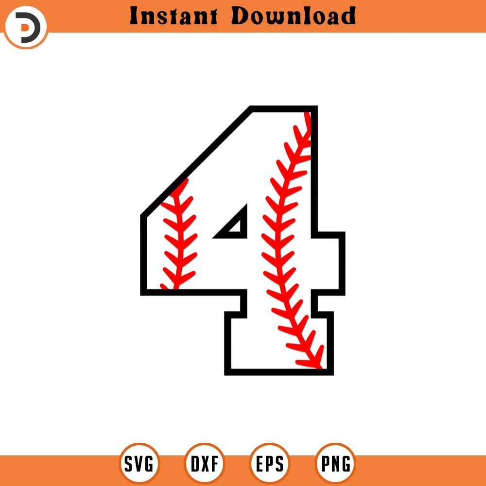 SVG1979-Baseball Number Four Svg, Fourth Birthday Svg, Baseball Four Png, Baseball Mom, Jersey Number Cut File Cricut, Silhouette, Vector.jpg