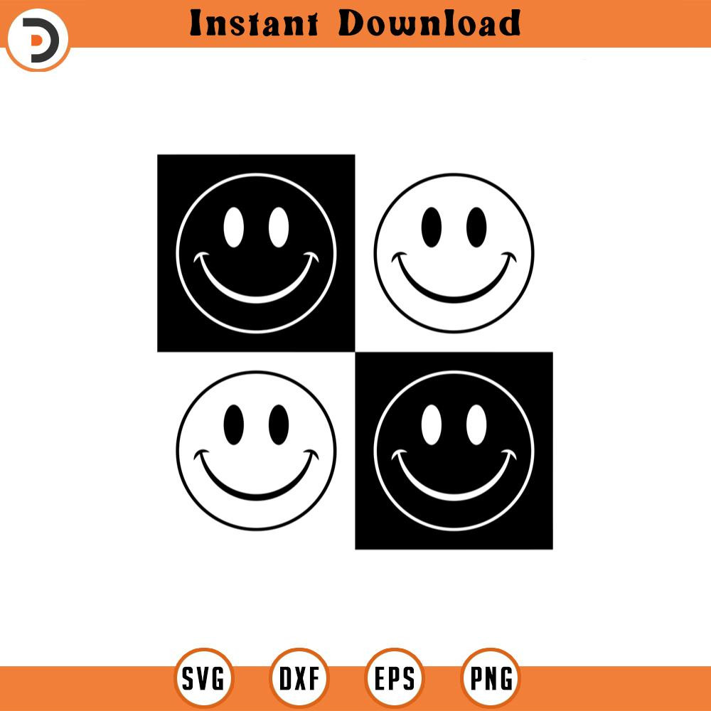 SVG2006-Checkekred Happy Face Svg, Retro Happy Face PNG, Happy Face Clipart, Good Vibes Only Cut File Cricut, Silhouette, Png Pdf, Vector.jpg