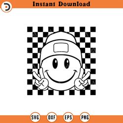 checkered happy face beanie svg, peace sign, happy face clipart, retro happy face png cut file cricut, silhouette, png