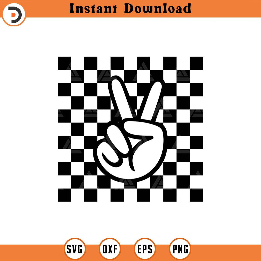 SVG2050-Checkered Peace Svg, Peace Sign Hand, Checkerboard Svg, Wrap Checkered, Retro Background, Square Pattern Cut File Cricut, Png Pdf, Vector.jpg
