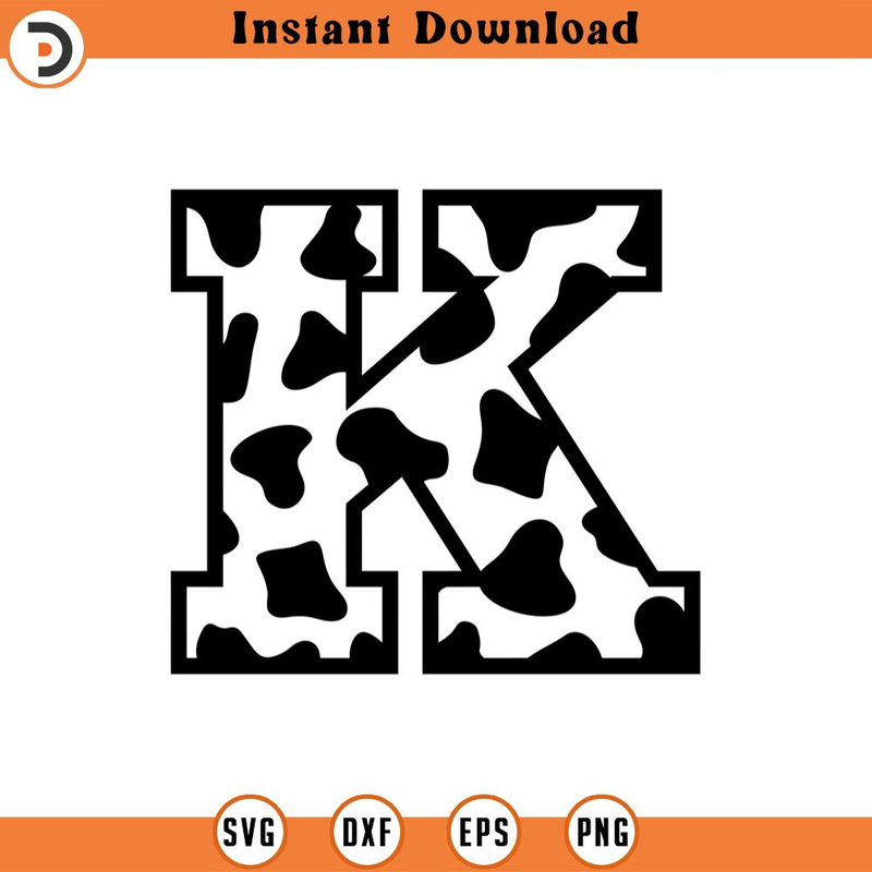 SVG2071-Cow K Letter Monogram Svg, Cow Spots Font Svg, Cow Alphabet Svg, Farmhouse Sign Svg Cut File Cricut, Silhouette, Png Pdf Eps, Vector.jpg