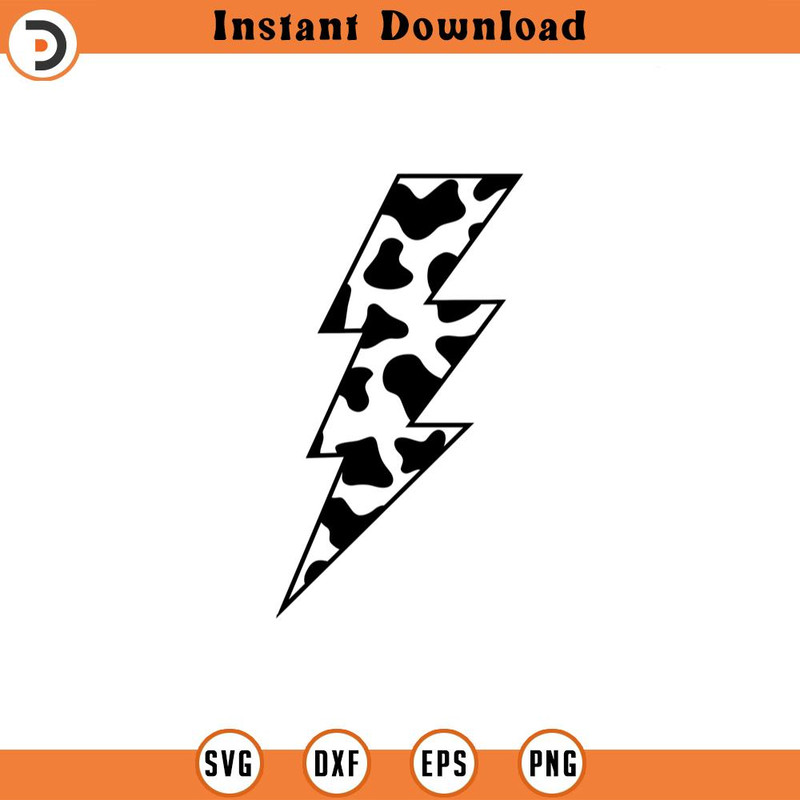 SVG2073-Cow Lightning Bolt Svg, Cow Print Thunder Svg, Cow Spots, Animal Print, Farmhouse, Farm Life Cut File Cricut, Png Pdf , Vector, Stencil.jpg