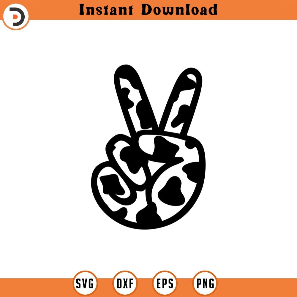 SVG2079-Cow Peace Hand Svg, Peace Sign Svg, Peace Fingers Svg, Cow Spots Svg Cut File Cricut, Png Pdf Eps, Vector, Vinyl, Sticker, Decal.jpg