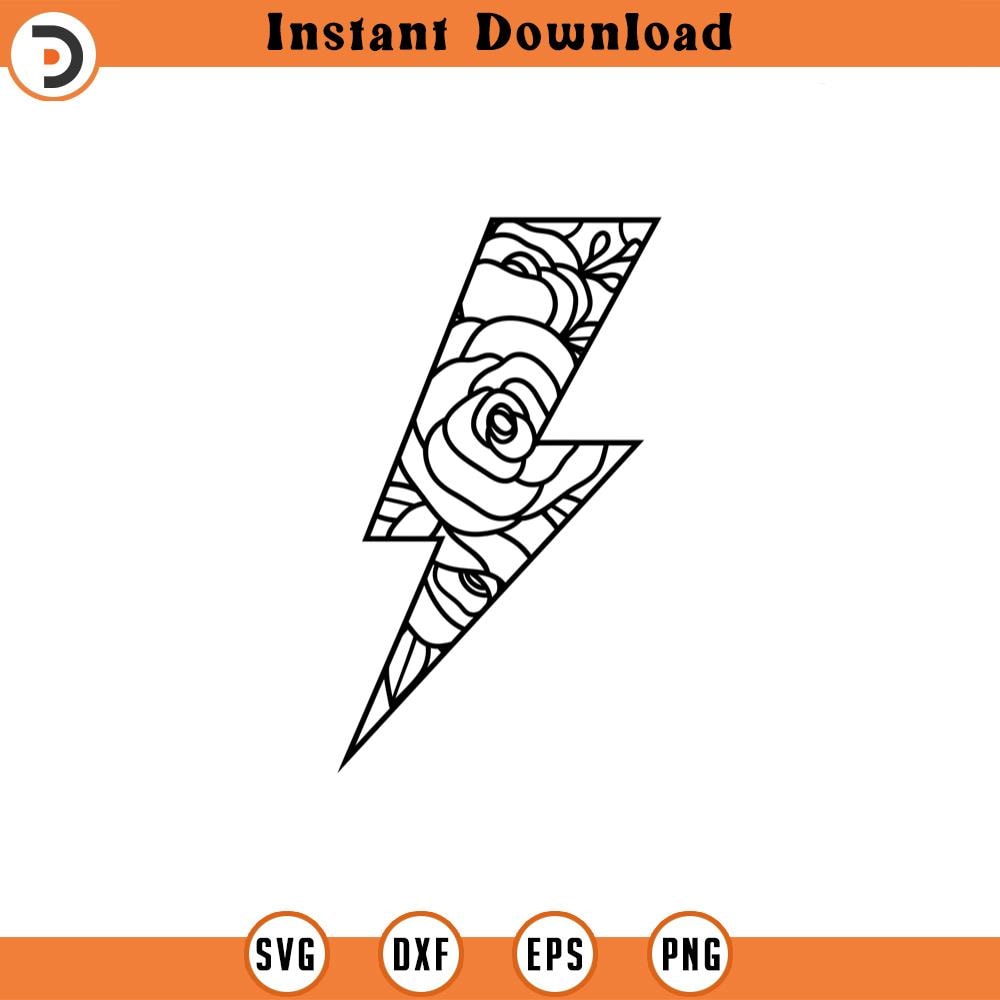 SVG2123-Floral Lightning Bolt Svg, Flower Lightning Png, Rosal Thunder Svg Cut File Cricut, Silhouette, Png Pdf, Vector.jpg