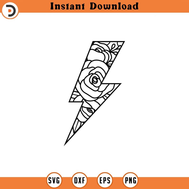 SVG2123-Floral Lightning Bolt Svg, Flower Lightning Png, Rosal Thunder Svg Cut File Cricut, Silhouette, Png Pdf, Vector.jpg