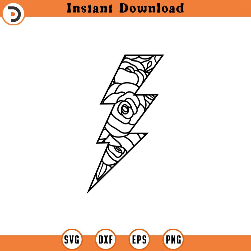 SVG2124-Floral Lightning Bolt Svg, Flower Lightning Png, Rosal Thunder Svg, Lightning Bolt Png Cut File Cricut, Silhouette, Png Pdf, Vector.jpg
