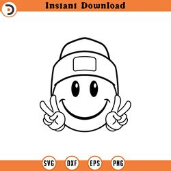 happy face beanie svg, peace sign svg, happy face clipart, retro happy face png, good vibes cut file cricut, silhouette